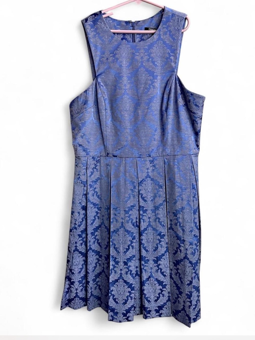 Formal Gianni Bini L Blue Silver Damask Jacquard Brocade Fit & Flare Midi Dress